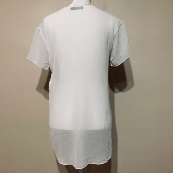 Calvin Klein Jeans Top Sheer V Neck Short Sleeved Stripes Hi Lo Blouse Small - Picture 3 of 7